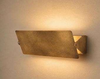 Modern Brass Wall Sconce, Geometric Layered Design, Bedside Hallway Light Fixture