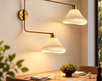 Modern Brass Double Arm Wall Sconce, 3D PLA Shades, Contemporary Lighting