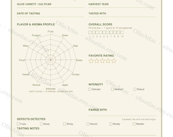 Olive Oil Tasting Card | Dinner Party Game, Host Scorecard (Instant Download PDF)
