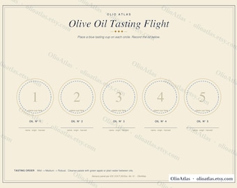 Olive Oil Tasting Placemat | 5-Cup Flight Party Table Mat (PDF Download)