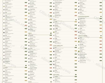 Comprehensive Printable Poster of the Olives of the World and their Primary Uses