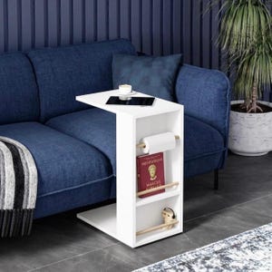 Rolling C Side Table with Storage & Wheels, Modern Sofa Tray Table, Small Space Furniture, Bedside Laptop Table, Minimalist End Table