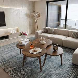 Marlo Nesting Coffee Table Set, Modern MDF Walnut Veneer Table, CNC Wooden Design, Scandinavian Living Room Furniture Set