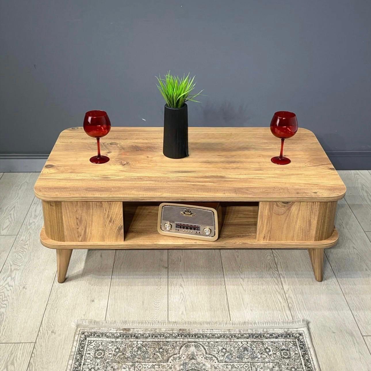 Modern Oval Coffee Table With Storage Shelf, Mid Century Living Room ...