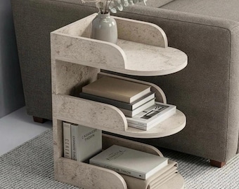 Modern Side Table with Storage, 3 Tier Bookshelf End Table, Narrow Sofa Table, Small Space Nightstand, Minimalist Coffee Table