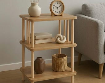 Mesa de cabeceira retrô com 2 níveis, mesa lateral moderna de meados do século, pequena estante para livros, mesa de cabeceira minimalista para sala de estar, suporte de madeira