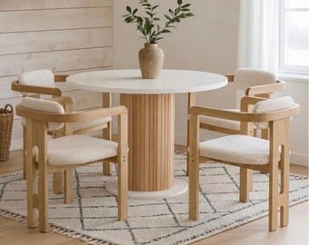 Round Dining Table Set for 4, Modern Kitchen Table with Chairs, Scandinavian Wood Dining Set, Small Space Furniture
