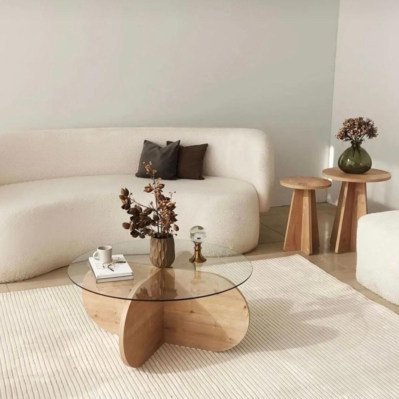 Modern Round Coffee Table Glass Top Minimalist Living Room Table ...