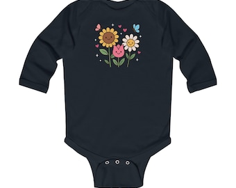 Smiling Sunflower and Tulip Infant Bodysuit, Floral Baby Long Sleeve