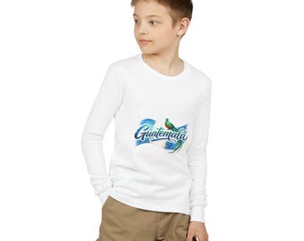 Guatemala Surf Wave Youth Long Sleeve Tee | Guatemala Flag with Quetzal