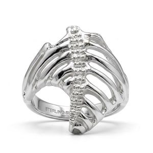 Ribborring i sterlingsilver, skelettring i gotisk stil, unika anatomiska smycken för män och kvinnor
