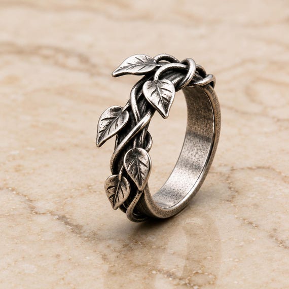 Sterling Silver Leaf Ring, Nature Inspired Vine Ring, Adjustable Botanical Ring, Handmade Boho Jewelry, Gift for Her