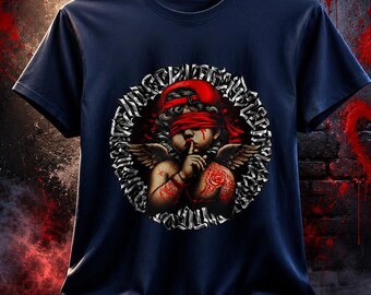 T-shirt Pirate Angel | Bandana rouge, bras croisés, cercle grunge