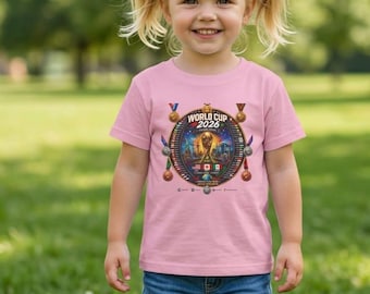 T-shirt bébé avec l'écusson de la Coupe du Monde de la FIFA 2026 | Logo du tournoi, illustration du trophée