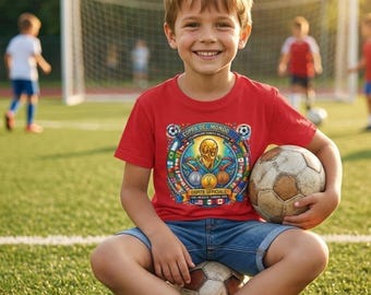 T-shirt enfant Coupe du Monde | Emblème de football, drapeaux internationaux