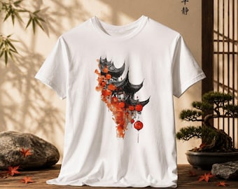 T-shirt Lanternes de la Pagode | Temple asiatique, Lanternes rouges, Aquarelle florale
