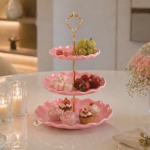 Pink Tiered Serving Tray 3 Tier Dessert Stand Aesthetic Fruit Tray Coquette Party Display Plate Candy Stand Home Decor Cute Gift IdeaPresent