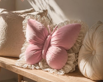 Roze vlinder kussen pluche flirt kussen schattige boog sierkussen esthetische slaapbank decor girly kamerdecoratie