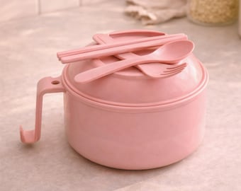 Tazón para ramen de microondas con tapa, juego de olla para fideos de paja de trigo, tazón rosa para fideos instantáneos con cuchara y palillos, lonchera, regalo de cocina, estética
