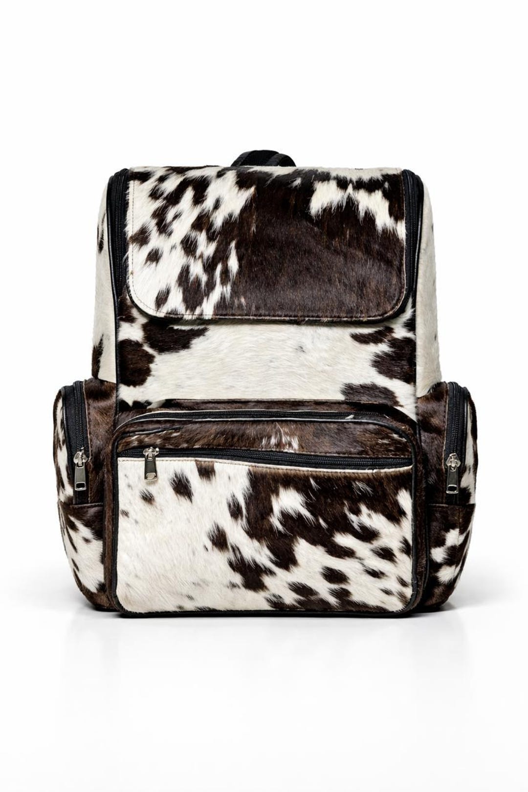 Handmade Genuine Cowhide Backpack | Black & White Spotted  display picture 1