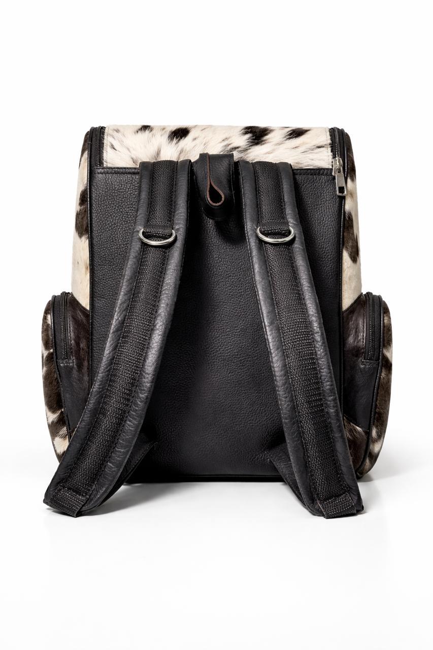 Handmade Genuine Cowhide Backpack | Black & White Spotted  display picture 1