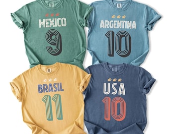 Comfort Colors World Cup T Shirt | Retro Soccer Graphic | Fifa World Cup Unisex Football Shirt | USA, Brazil, England, Argentina and more.