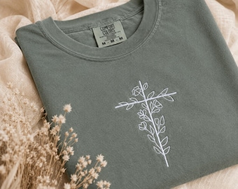 Floral Stitched Wrapped Cross Embroidered Pullover Shirt