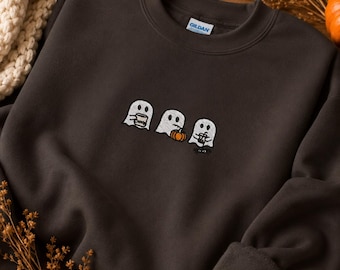 Fall Harvest Ghost Vibes Embroidered Pullover Sweatshirt