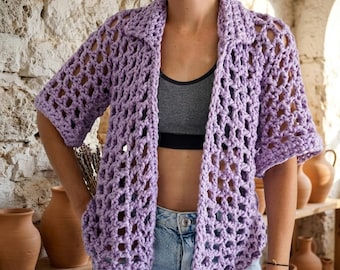 Modern Mesh Crochet Pullover Pattern: Easy Boho Summer Top & Step-by-Step Video Tutorial - Instant Download PDF - Cardigan Crochet Pattern