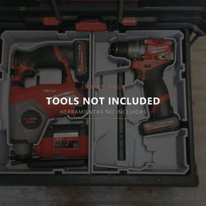 May include: A grey plastic tool box insert with custom-molded compartments for power tools. The insert features text stating INSERT ONLY TOOLS NOT INCLUDED. The layout includes specific slots for a rotary hammer and a drill, both with batteries.