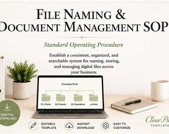 File Naming & Document Management SOP | Editable Word Template | Document Organization System
