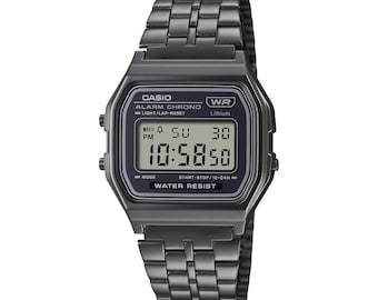 Modifierad Casio VINTAGE A158WETB-1A Specialgraverad, Svart Modifierad Personlig Digitalklocka Lasergraverad Gåva, Retro Minimalistisk Klocka