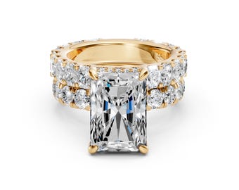 Bröllopsring med 14 karat guldlaboratoriediamanter, 5 karat centrum, totalt 8,85 ct, förlovningsring med dold halo och diamantband, IGI-certifierad