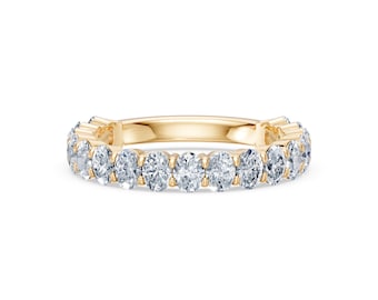 14K gult guld oval diamant alliansring, ca 2,30CT, vigselring med labbodlad diamant, lyxig stapelbar ring, unik vigselring