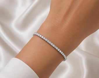 3 MM tennisarmband med kubisk zirkonia, 7,5 tums silvertennisarmband, armband med CZ-diamanter, minimalistiska lyxsmycken