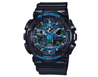 Casio G-Shock klocka, specialgraverad GA100CB-1A, personlig svartblå digital analog klocka, modifierad lasergraverad presentklocka, herrsportklocka