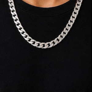 925 Sterling Silver Large Fancy Curb Chain Rhodium Plated, 20” 22” 24” Lengths, Heavy Link Chain, Men’s Statement Necklace