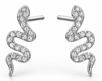 925 sterlingsilver med CZ-ormörhängen, ormörhängen, kubisk zirkonia-ormörhängen, minimalistiska silverörhängen, fina ormsmycken