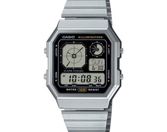 Casio Vintage-klocka, specialgraverad A130WE-1A, silverfärgad personlig digitalklocka, modifierad lasergraverad present, retro minimalistisk klocka