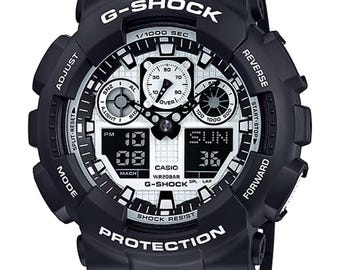 Casio G-Shock klocka, specialgraverad GA100BW-1A, personlig svart digital analog klocka, modifierad lasergraverad presentklocka, robust present till herr