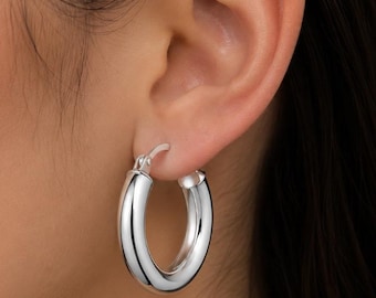 Örhängen i 925 sterlingsilver, 20 mm djärva ringar, tjocka silverringar, vardagliga statement-ringar, minimalistiska smycken, present till henne
