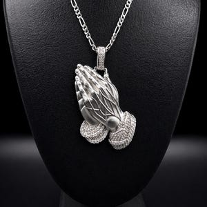 Colgante de plata de ley 925 con manos rezando, collar de oración con circonita cúbica, joyería cristiana, regalo religioso para él/ella.
