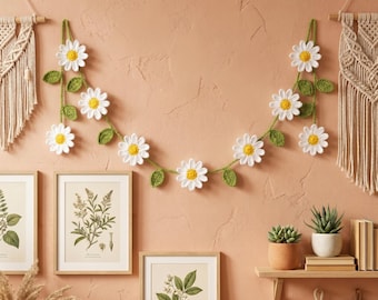 Spring Daisy Crochet Garland Pattern PDF – DIY Boho Wall or Curtain Hanging, Flower Room Decor, Instant Download