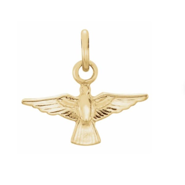 Solid 14K Gold 3 sizes  Holy Spirit Jesus Dove Soaring Bird Pendant Charm  Religious Necklace