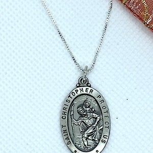 Medium Large 925 3+g Saint St. Christopher  Vintage Style Oval Sterling Silver  charm pendant - no chain