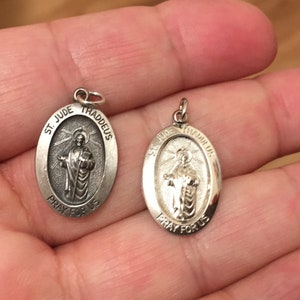 Small Oval Shiny or Vintage Style Solid Sterling Silver 925 Saint St. Jude charm pendant medal