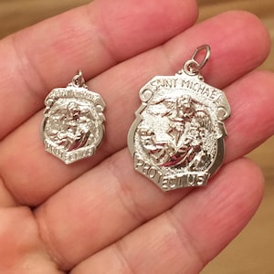 SHINY Small or Large Saint St. Michael Sterling Silver 925 High Polish Badge Pendant Charm