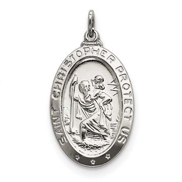 Small Tiny, Medium, Large Solid Sterling Silver (5 Sizes) SHINY OVAL 925 Saint St. Christopher charm pendant