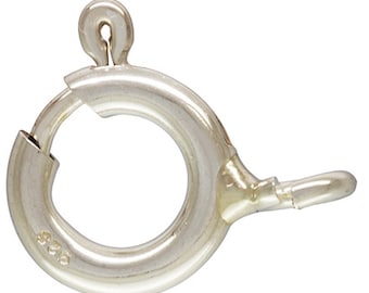 Four 4 8mm Large Solid Sterling Silver 925  Spring Ring with open Loop Ring Findings Made in ITALY