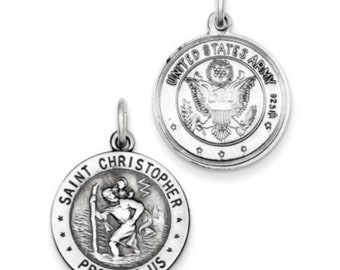 USA ARMY and Saint St. Christopher Vintage or Shiny Army charm pendant medal Sterling Silver 925